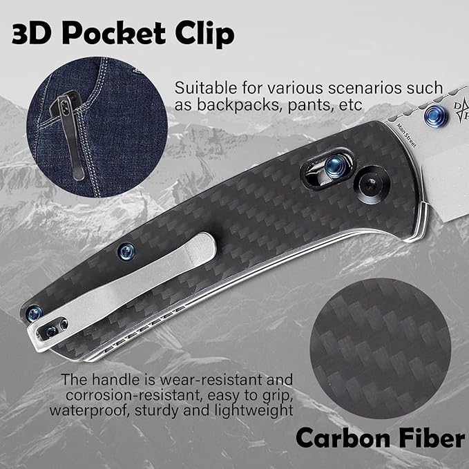 KANSEPT Main Street Pocket Folding Knife, 3.36'' 154CM Sharp Steel Blade, Twill Carbon Fiber Handle with Axis Lock and ThumbStud, Perfect Clip for Camping Hiking Fishing Gift Everyday Carry T1015v4