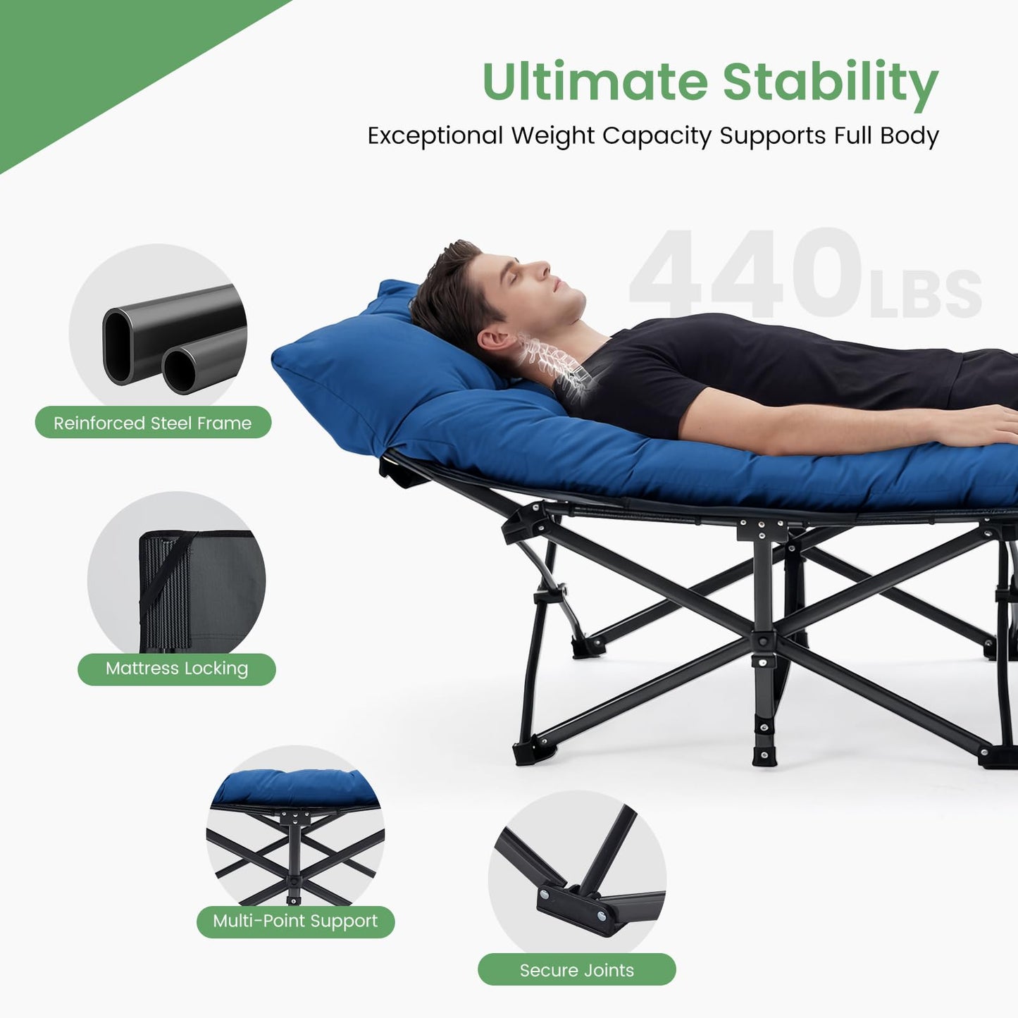 OLIXIS Camping Cot, Camping Bed, Sleeping Cot, Rollaway Bed