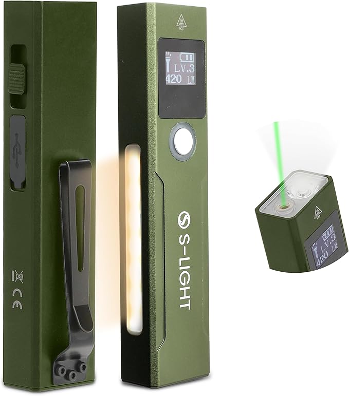 S Light Tactical Flashlights High Lumens Rechargeable - 1200LM Magnetic Base, Green, P9 LED, USB-C, Green Beam Laser, Dual Color Modes Rechargeable Flashlights High Lumens
