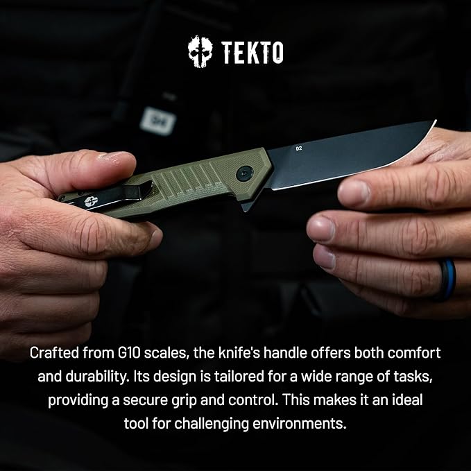 F1 Alpha Folding Pocket Knife - Modified Straight Back Blade, Titanium Coated D2 Steel, Ideal for Outdoor Camping and Backpacking, Tactical G10 OD Green Handle, Black Titanium Accents