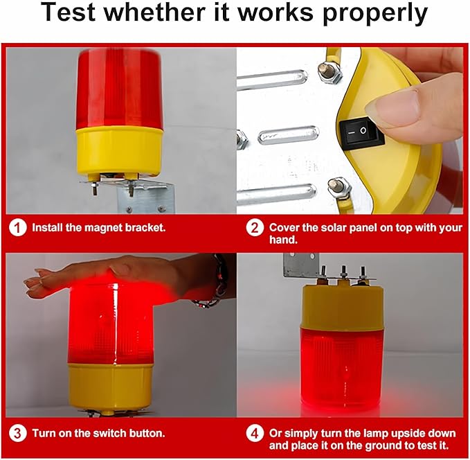 Solar Strobe Warning Light: Single Column Super Bright CHKL Waterproof IP54 for Construction Traffic Dock Marine Light Control Flashing (Thickened Handle)