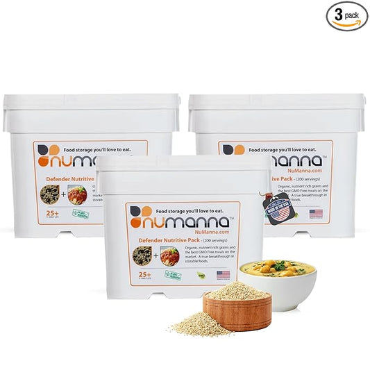 Numanna Defender Nutritive Pack Bucket 612 Servings | 3-Months Emergency Food Supply | GMO-Free, Non-Perishable Meals with Organic Grains & Superfoods | Easy to Prepare | Camping & Daily Use