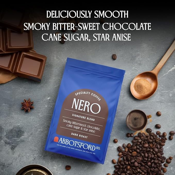 Nero Arabica Coffee Whole Bean, Smoky Bittersweet Chocolate, Cane Sugar, and Star Anise Dark Roast Coffee Beans, Specialty Coffee Beans 12 oz Bag, Freshly Roasted in Brooklyn, Kosher Certified