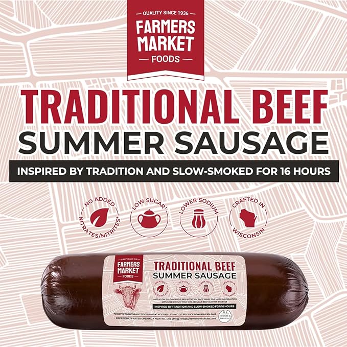 Farmers Market, Gluten Free, Keto, Paleo, Low Sodium, Zero Sugar, Summer Sausage Gift Set, 2-Pack, Traditional Beef