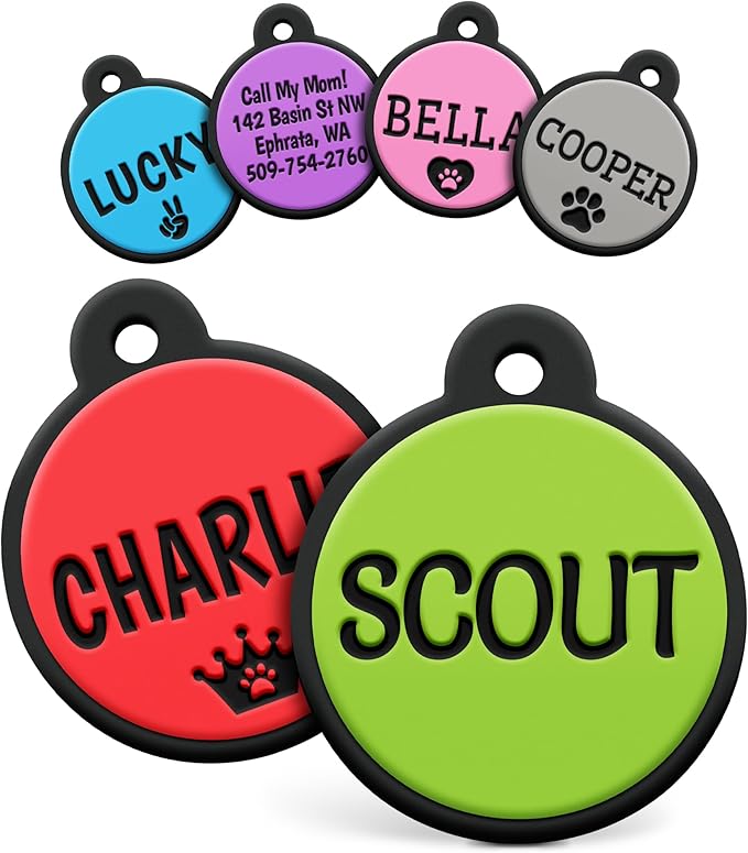 GoTags Silicone Dog Tags, Soundless Pet Tag, Personalized Silent Tag Engraved for Pets with Cute Custom Designs, for Dogs and Cats, (Round, Green)