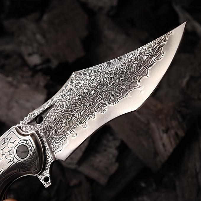 VG10 Core Damascus Steel Folding Knife Suitable for EDC, 4.13 "rosewood Handle, Lined Lock, Outdoor Survival Camping, Suitable for Men and Women