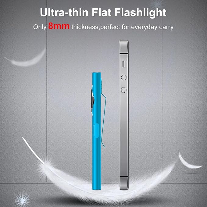 klarus E5 Pocket Flashlight, Rechargeable EDC Flashlight, Super Slim 4.2x1x0.3inch, 600 Lumens, USB-C Port, IPX4, Dual Light Source with Magnetic Base, Hat & Clothes Clip - Blue