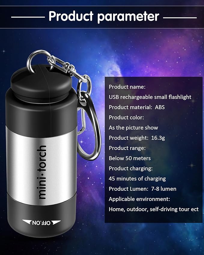 Mudder 12 Pieces Mini Keychain Flashlight Rechargeable Operation Christmas Bulk Plastic Small Torch Flashlight Handheld LED USB Rechargeable Waterproof for Camping Hiking Favor(White Light in Silver)
