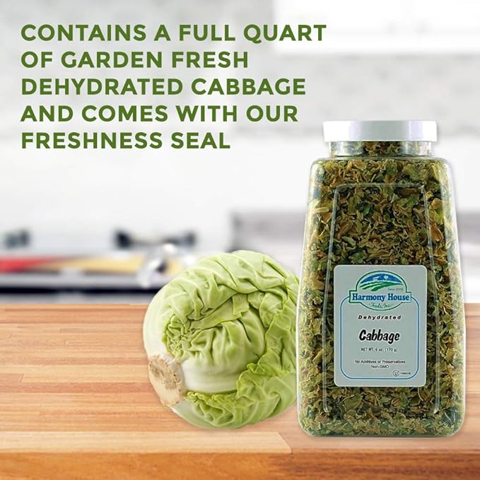 Harmony House Foods Dehydrated Cabbage Flakes - Air Dried Vegetables for Soup and Cooked Dishes, Great for Camping, Survival, and Backpacking, 24 Ounces