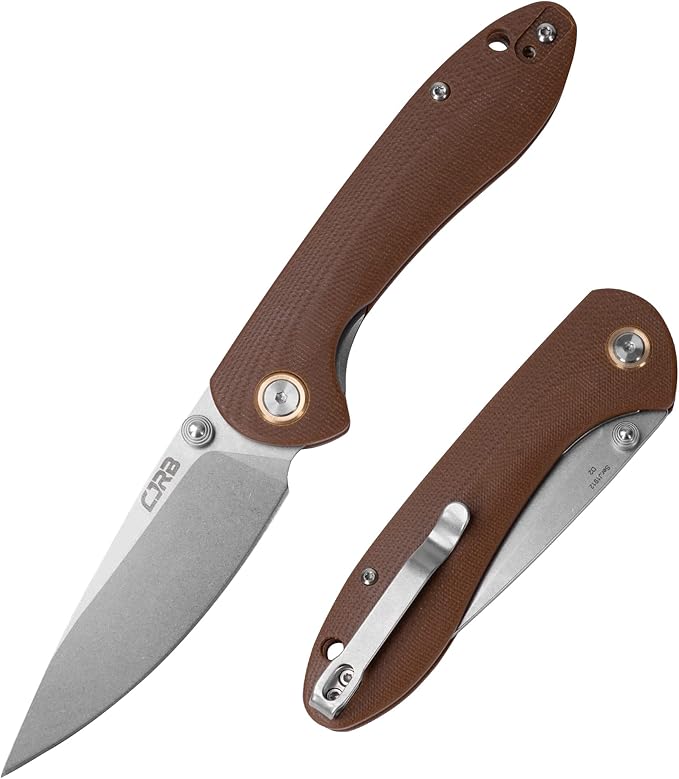 CJRB Folding Knife Feldspar(J1912) Stonewash D2 Steel Balde G10 Tactical Handle Pocket Folding Knife EDC,Brown Handle