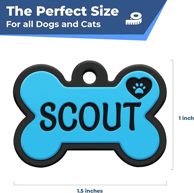 GoTags Silicone Dog Tags, Soundless Pet Tag, Personalized Silent Tag Engraved for Pets with Cute Custom Designs, for Dogs and Cats, (Bone, Gray)