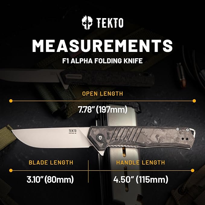 KNIVES F1 Alpha Folding Pocket Knife - Modified Straight Back Blade, Titanium Coated D2 Steel, Ideal for Camping & Backpacking, Tactical Forged Carbon Fiber Handle, Silver Titanium Accents