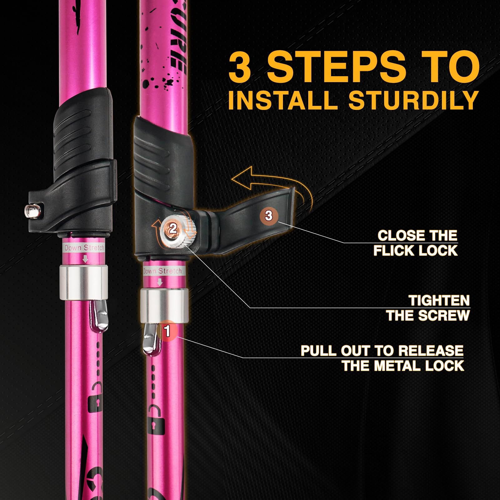 covacure Hiking Poles, 7075 Aluminum Tri-fold, Adjustable Height, 2PCS