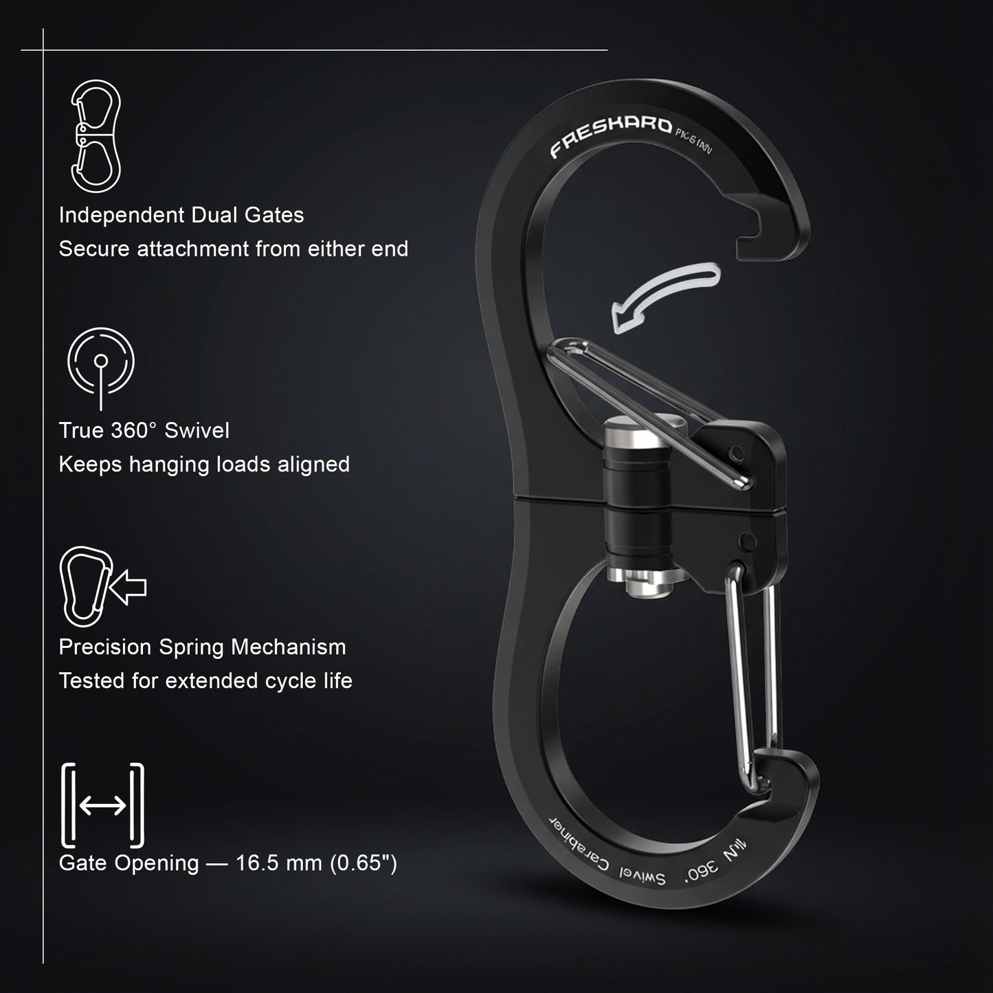 FresKaro 1kN Swivel Carabiner Clip, Heavy Duty Double-Ended Wire gate Carbineers, Small Non Locking