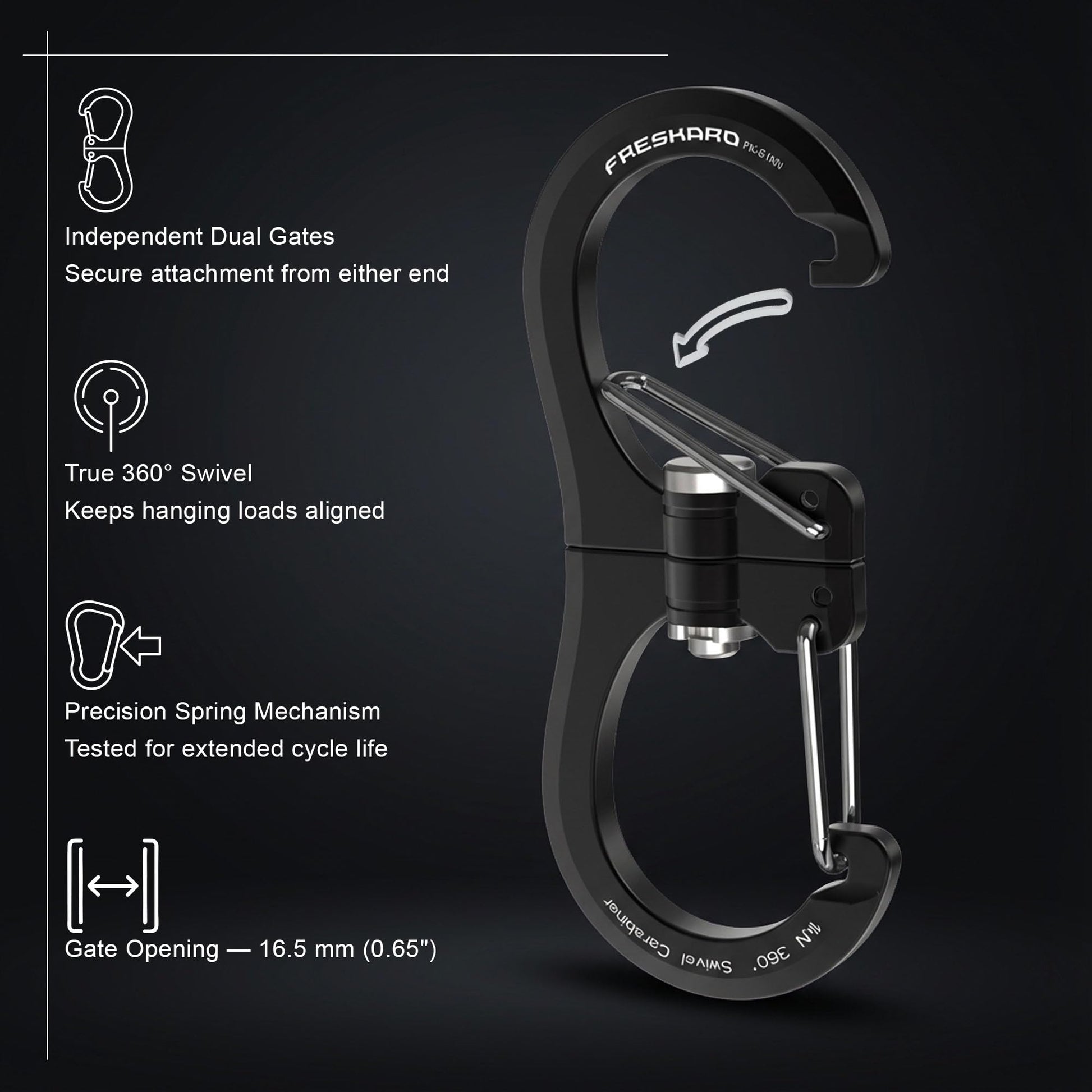 FresKaro 1kN Swivel Carabiner Clip, Heavy Duty Double-Ended Wire gate Carbineers, Small Non Locking