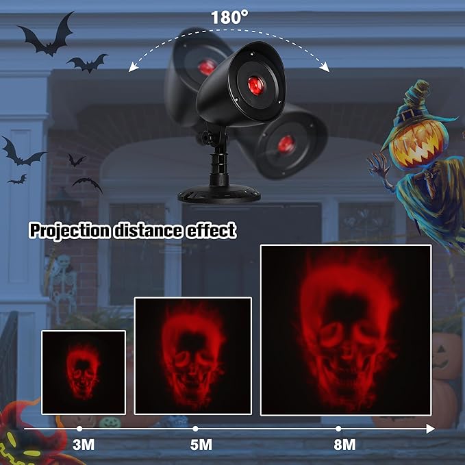 Halloween Projector Lights Outdoor Indoor - 3D Dynamic Red Skull Projector Decorations Lights with Timer, Waterproof Halloween Light for Wall, Window, Ground, Roof, Cemetery, Holiday Decor