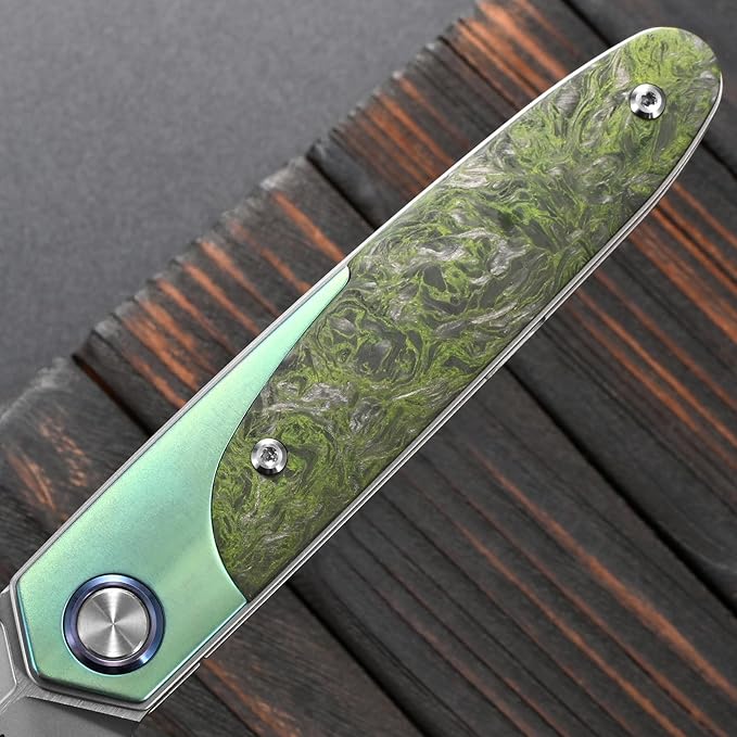Sitivien ST992 Folding Pocket Knife,Handmade M390 Pearlescent Brushed Steel Blade,Titanium Carbon Fiber Handle EDC Tool Knife for Outdoor Camping,Hiking,Survival,Hunting(Green) … … …