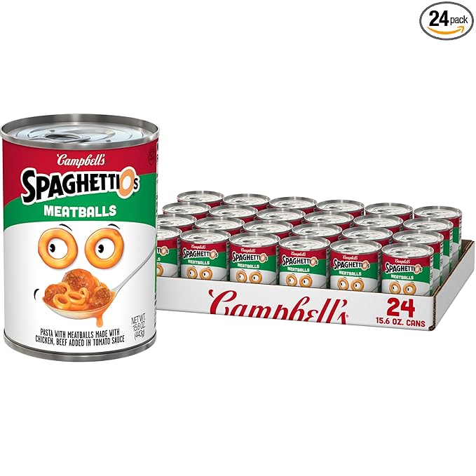 SpaghettiOs Canned Pasta with Meatballs, Healthy Snack for Kids and Adults, 15.6 OZ Can (Pack of 24)