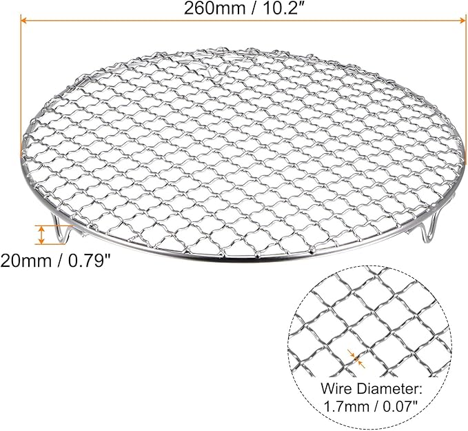 HARFINGTON Round Cooking Rack 10.2-inch 201 Stainless Steel Cross Wire Barbecue Grill Net with 20mm Legs for Cooking Baking Steaming BBQ