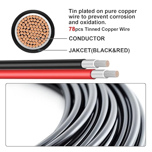 6FT 10AWG Solar Panel Extension Cable with Pair of Connectors, Solar Cable for Solar Panels, Charge Controllers and Solar Generator (10AWG-One End Installed, 6FT)