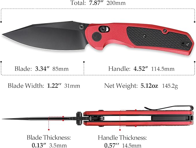 Crossbar Lock Knives，Folding Pocket Knife for Men, Camping EDC Knife with Clipï¼?.34??14C28N Steel, Thumb Stud Blade，Aluminium & G10 Handle.Hornet-08R