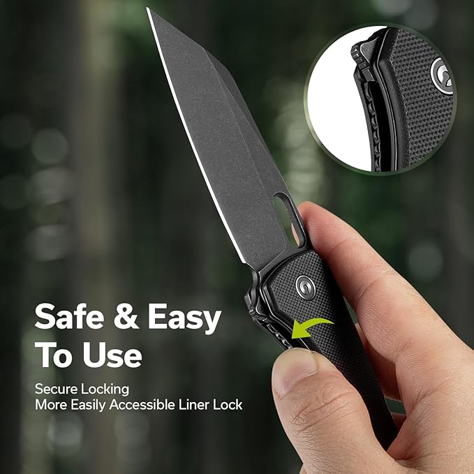 CIVIVI Nugz Folding Pocket Knife for EDC, 3.17" 14C28N Reverse Tanto Blade G10 Handle Flipper Knife for Ideal Gift to Men Women C23060-1 (Black)