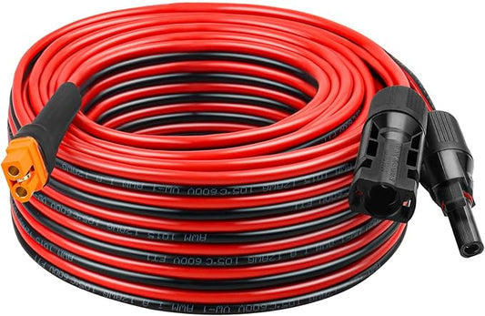 XRDS -RF 12AWG Solar to XT60i Extension Cable 50FT– Tinned Copper, Heavy-Duty XT60i Female Wire for Solar Panel, Battery, and Power Station, Low Resistance