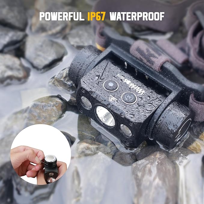 Wurkkos HD50 4000 Lumens LED Headlamp with Red Light,90CRI 5000K 6-Light Modes Magnetic Head Light with Double Electronic Switch,IP67 Waterproof Head Lamp Adjustable Headstrap for Camping Repairing