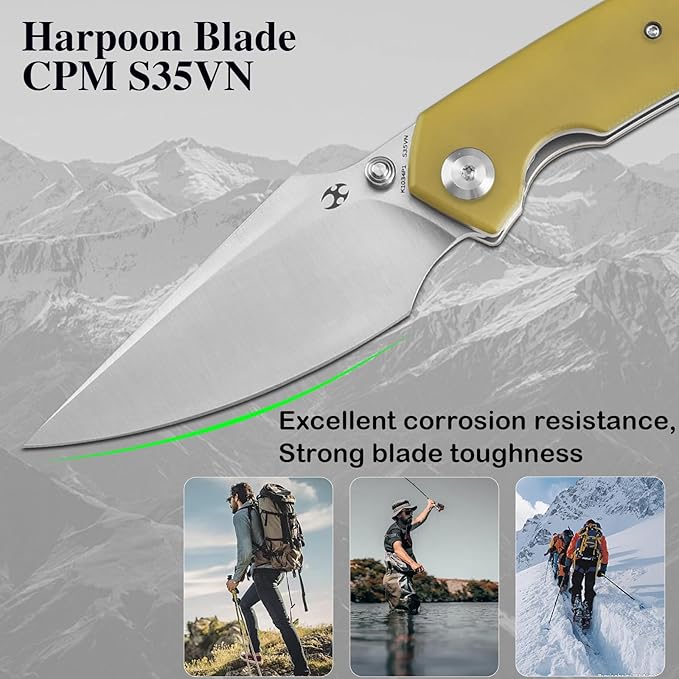 KANSEPT Fenrir Pocket Folding Knives for Men EDC Camping EDC Knives 3.48'' Satin CPM S35VN Material Camping Fishing Knives with Plain Titanium Amber PEI/Ultem Handle Everyday Carry K1034P1