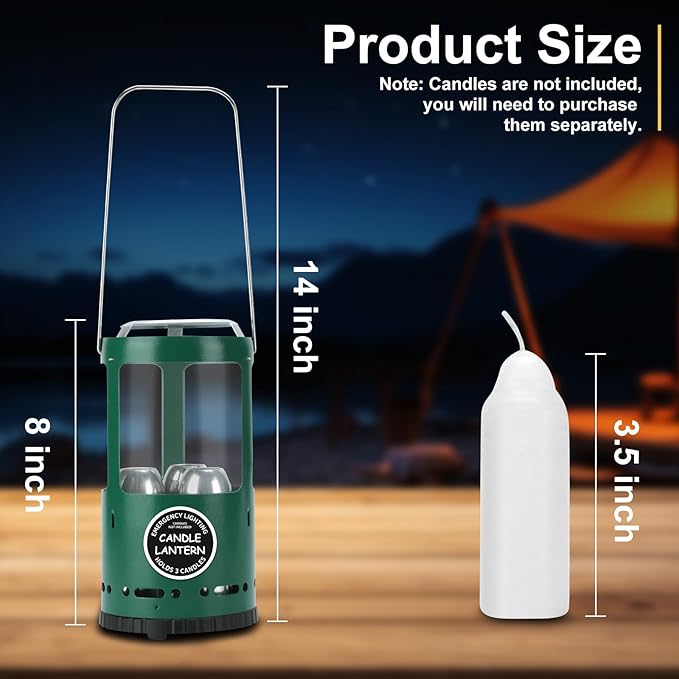 Candle Lantern, Camping Gear for Campers and Emergency Use, Without Candles (Green)