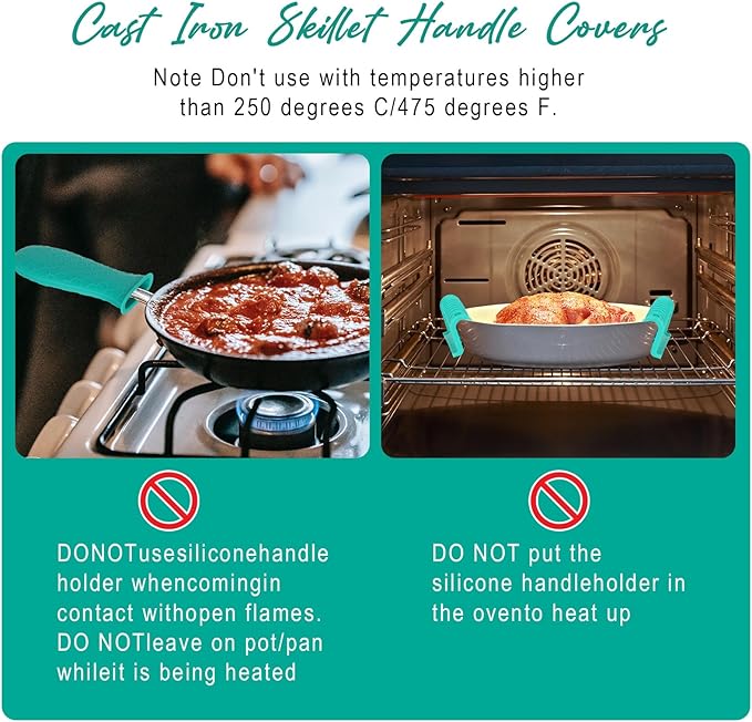 Joyhalo Cast Iron Skillet Handle Covers, 6 Pack Heat Resistant, Silicone Pot Handle Sleeve Covers, Aqua