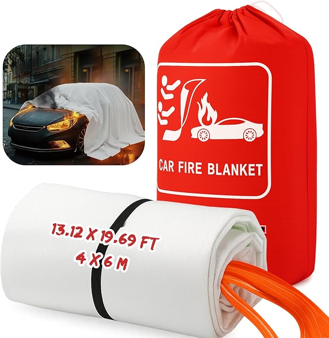 Emergency Fire Blanket for Car Vehicle Fiberglass Extinguisher Blanket Large Fire Suppression Survival Safety Equipment for Automobiles Motorcycles Warehouses House Camping