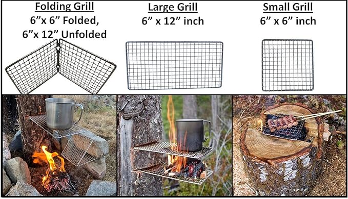 Portable Bushcraft Stainless BBQ Cooking Grill Grate, Bamboo Cutting Board, Burlap Bag, Mini Knife, Fire Starter Kits. Camping, Campfires, Backpacking, Hunting & Fishing Gear