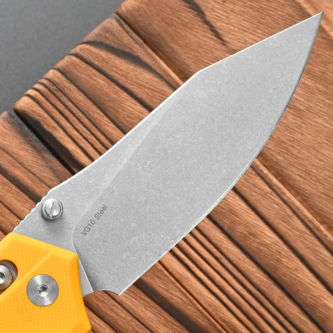 FF20 Folding Pocket Knife，VG10 Steel Blade G10 Handle EDC Tool Knife for Outdoor Camping Hunting Fishing Working(Yellow)