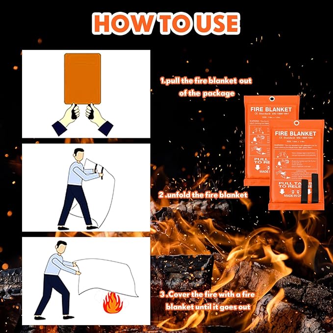 Macarrie 30 Pack 39??x 39??Fire Blanket Emergency for Home and Kitchen Safety Suppression Blanket Fiberglass Fireproof Survival for Fireplace Car Office Camping (Orange)