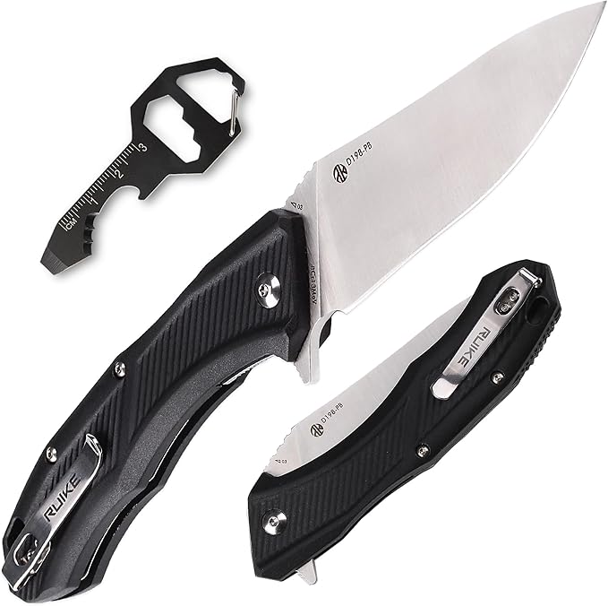 Ruike EDC Pocket Knife for Men,3.86 inch Big Blade,8Cr13 Stainless Steel,Liner Lock,Tactical Camping Folding Knives Belt Clip,Lightweight PA66 Handle,Small Flipper Microtech Elemental Survival Hiking Hunting Gadgets Gear Tool Womens Dad Father Gift