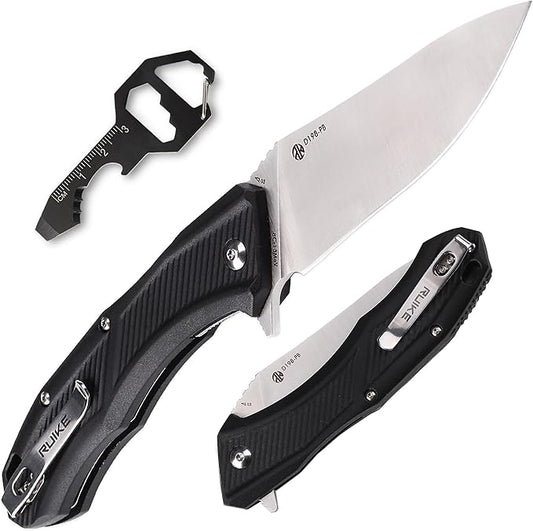 Ruike EDC Pocket Knife for Men,3.86 inch Big Blade,8Cr13 Stainless Steel,Liner Lock,Tactical Camping Folding Knives Belt Clip,Lightweight PA66 Handle,Small Flipper Microtech Elemental Survival Hiking Hunting Gadgets Gear Tool Womens Dad Father Gift