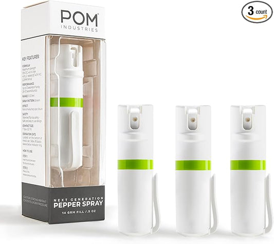 POM Pepper Spray Pocket Clip, Quick Flip Top Safety, Maximum Strength OC Formula with UV Marking