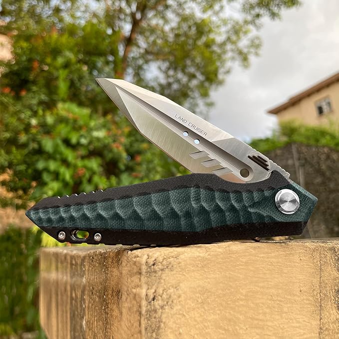 folding pocket knife with 4in d2 tool steel blade,liner lock g10 handle,edc camping hunting knives with clip for men and women (green)