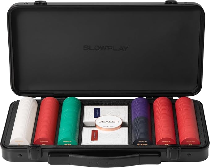 SLOWPLAY Godel Ceramic Poker Chips Set for Texas Hold'em, 300 PCS [with Numbered Values], 43mm & 12g Each | Features a High-end Chip case with Extra Durable German Polycarbonate Shell