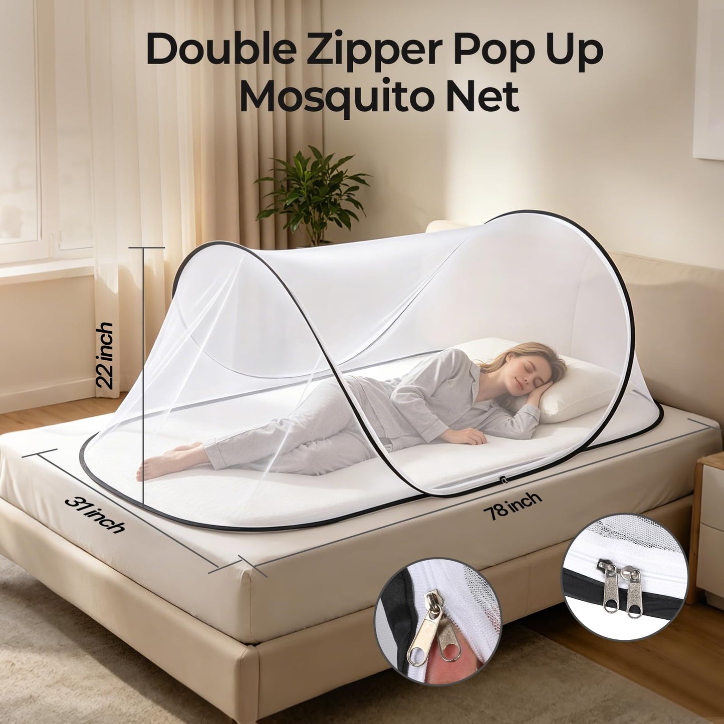 MicMingle 2 Pcs Black Pop Up Mosquito Net for Bed with Drawstring Bag Mosquito Head Net, 78 x 31 x