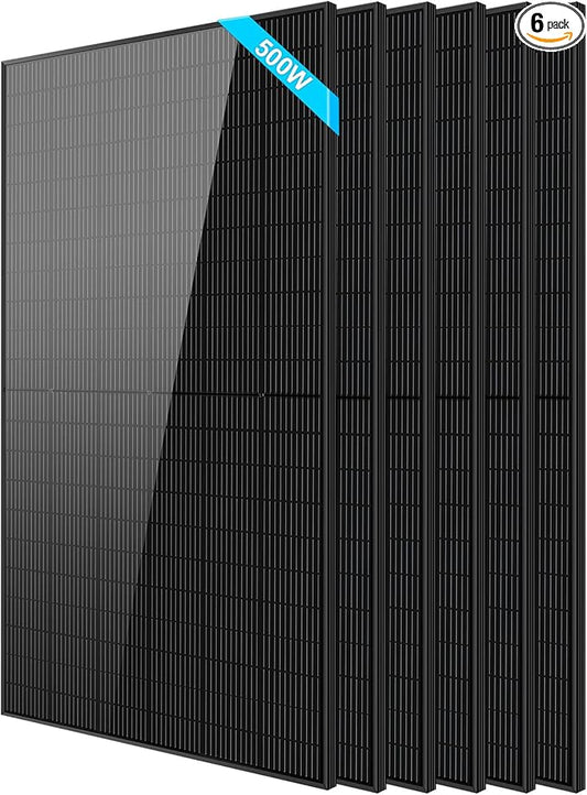 SUNGOLDPOWER 6PCS 500W Solar Panels Monocrystalline UL 61730, Grade A Solar Cell, Waterproof IP68, High Efficiency Solar Panel On/Off Grid Supplies for RV, Tiny House, Marine, Household (Total 3000W)