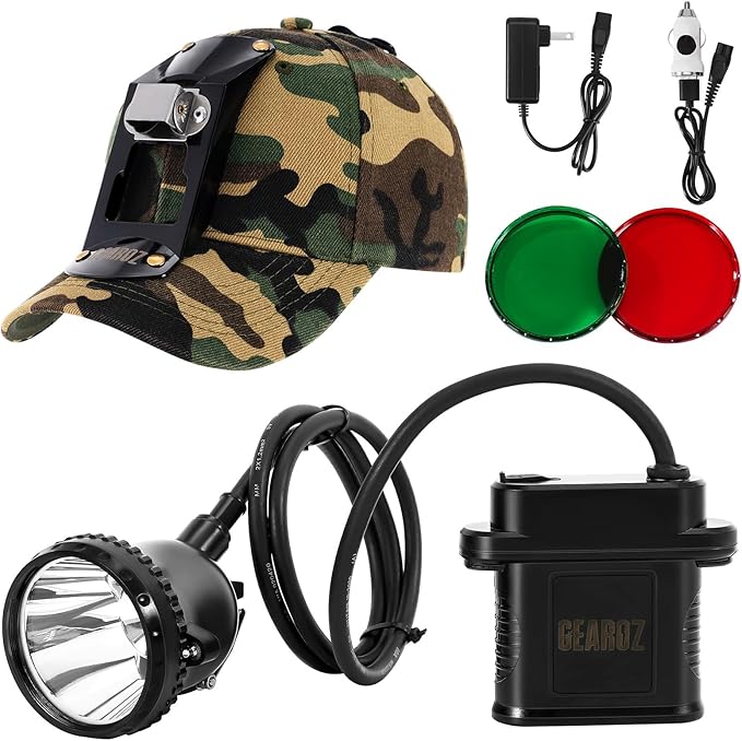 10W LED Coon Hunting Lights for Predator Coyote Hog, 55000 LUX Super Bright Hunting Headlamp Rechargeable, IPX5 Waterproof White Light & Red/Green Optical Filters, 5 Position Switch Soft Cap