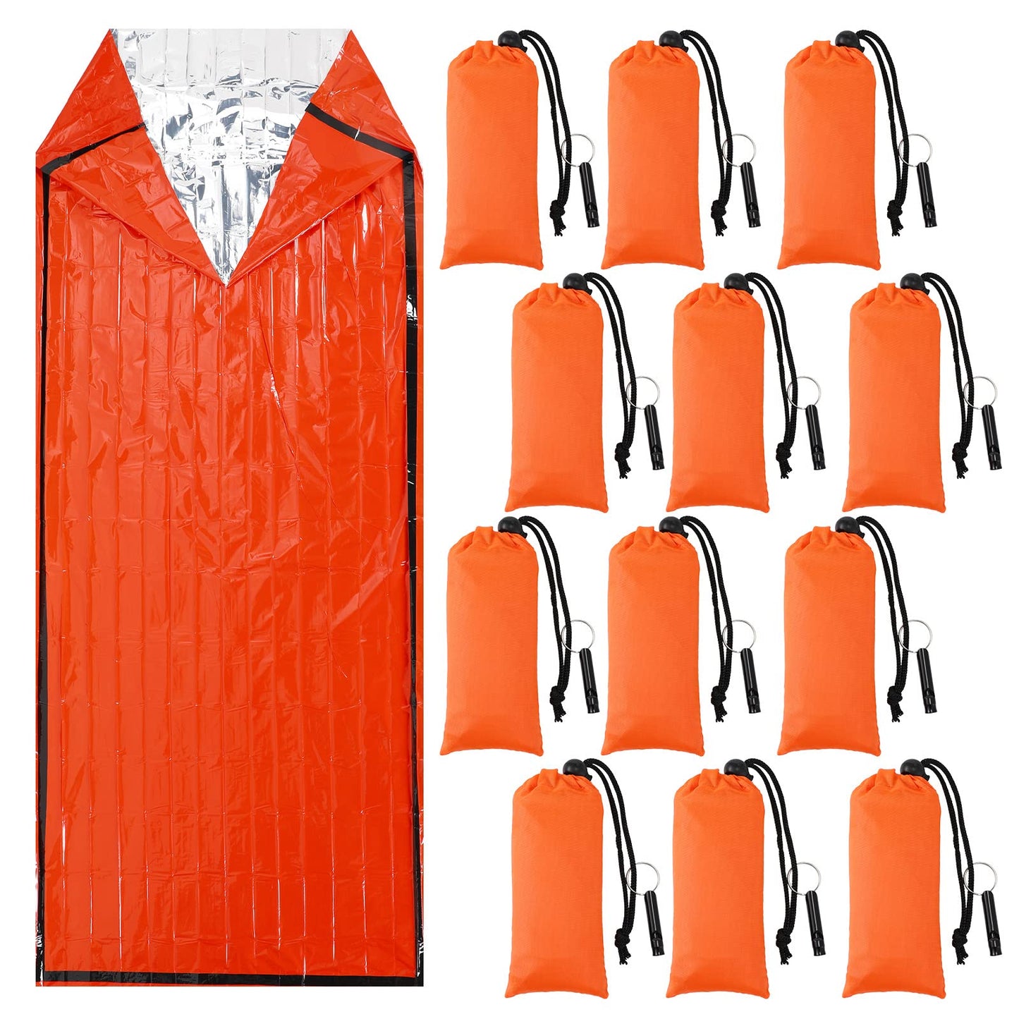 Qunclay 12 Set Emergency Sleeping Bag Survival Bivvy Sack Blanket with Whistles Lightweight