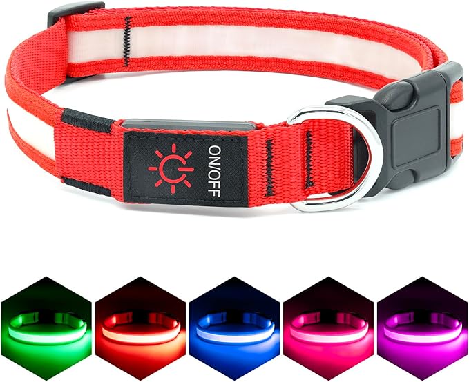 Vizpet LED Dog Collar, Light Up Dog Collar Adjustable USB Rechargeable Super Bright Safety Light Glowing Collars for Dogs(X-Large,Red)