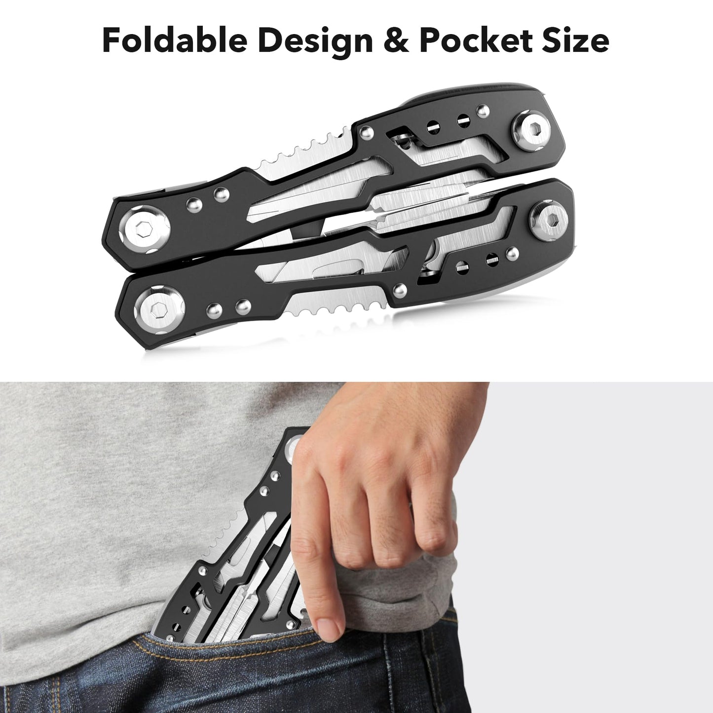 14-In-1 Multitool with Safety Locking, Professional Stainless Steel Multitool Pliers Pocket Knife