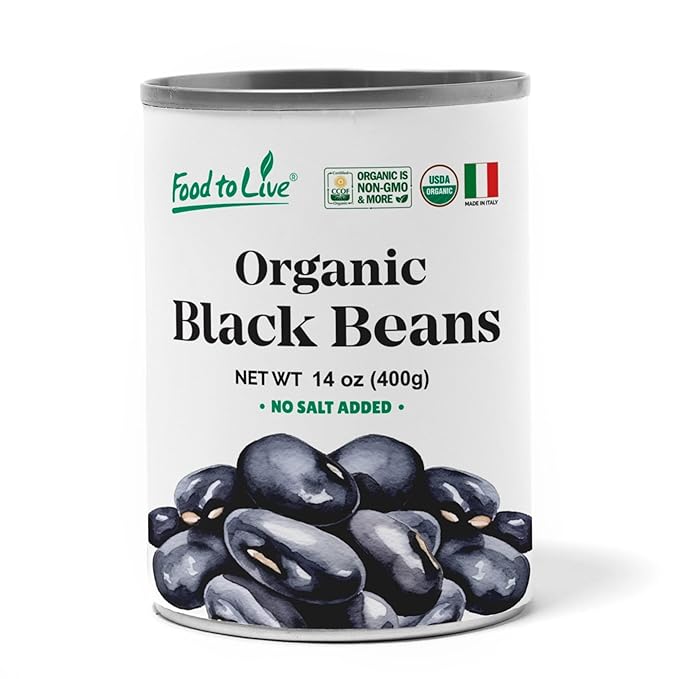 Food to Live Organic Canned Black Beans, 14 oz (Pack of 1) - Unsalted Non-GMO Frijoles Negro. Perfect for Salads, Soups, Stews. Vegan. Made in Italy
