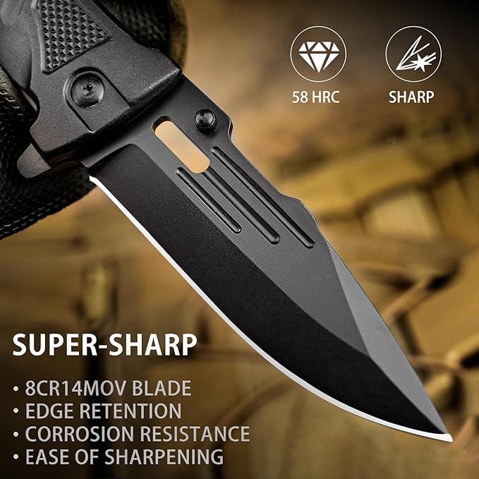 NedFoss Pocket Folding Knife DA75 Mini, 3 in 1 Pocket Knife for Men, 2.95 Inch Survival Knife with Liner-Lock Belt Clip, Seat Belt Cutter, Glass Breaker, Hunting knife for Camping Hiking