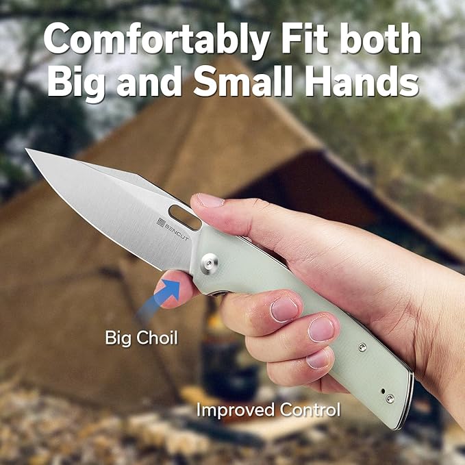 SENCUT GlideStrike Pocket Knife for EDC, Folding knife with Thumb Hole Openning, Textural Coarse G10 Handle with Deep Pocket Clip, Ideal Gift for Men Women S23018-2 (Natural)