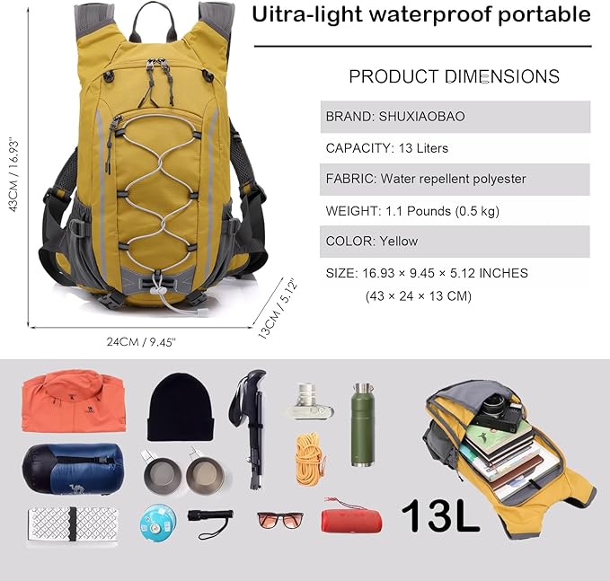 Small Hiking Backpack Lightweight Waterproof Daypack for Camping Cycling Fitness Outdoor Sports - Women Men Teens